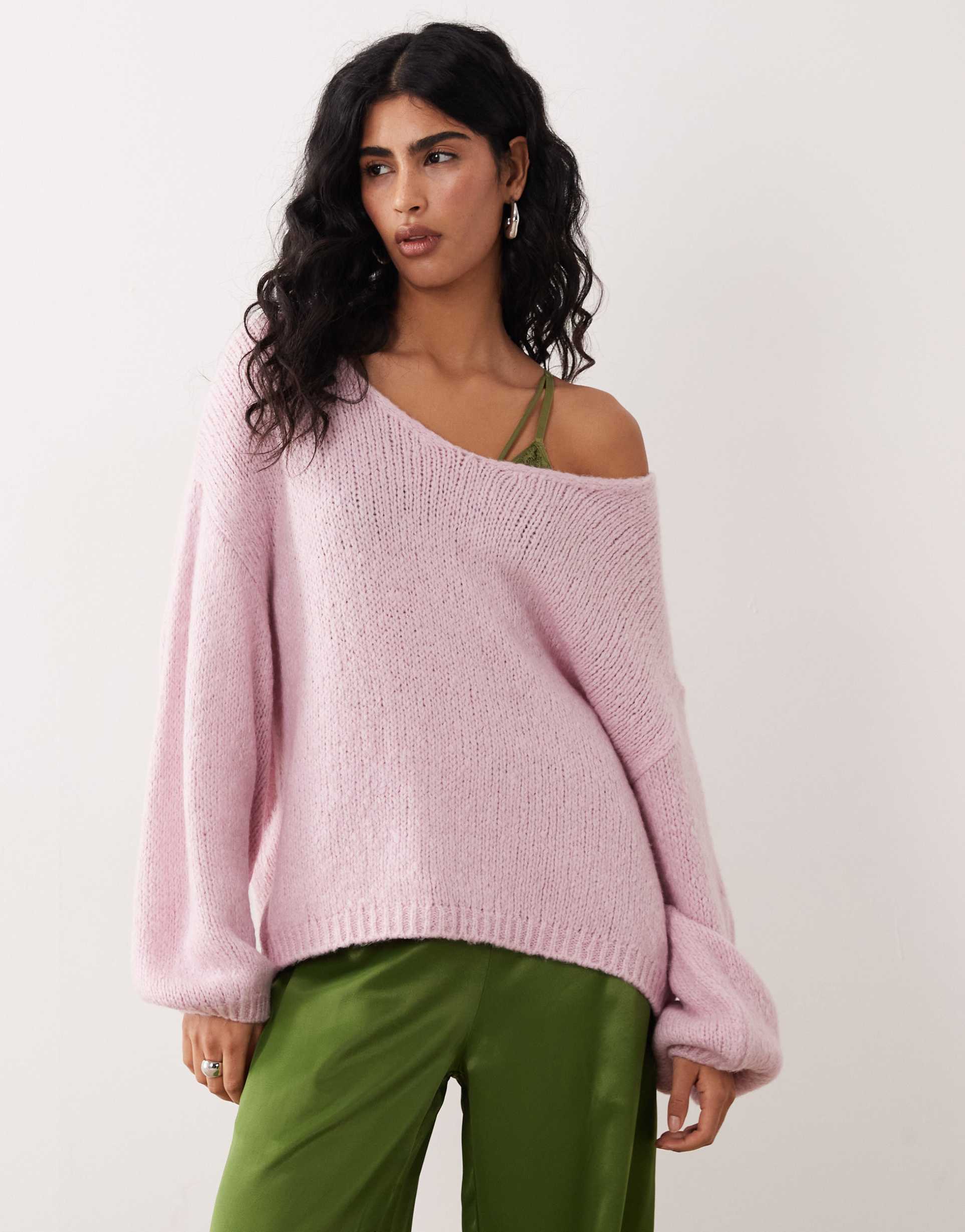 jdy slouchy oversized sweater in light pink