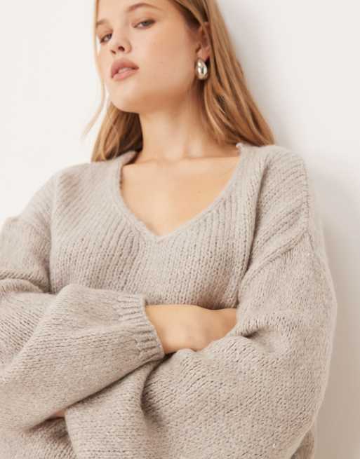 JDY slouchy oversized jumper in stone grey