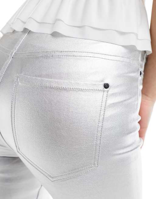 JDY - Sølvfarvede, metalliske og højtaljede skinny-jeans, 4 af 5
