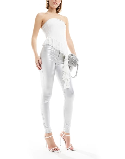 JDY - Sølvfarvede, metalliske og højtaljede skinny-jeans, 5 af 5