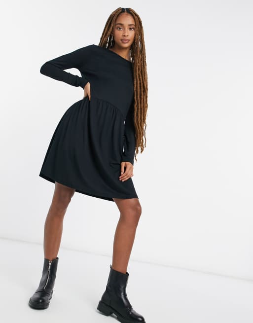 JDY smock mini dress in black