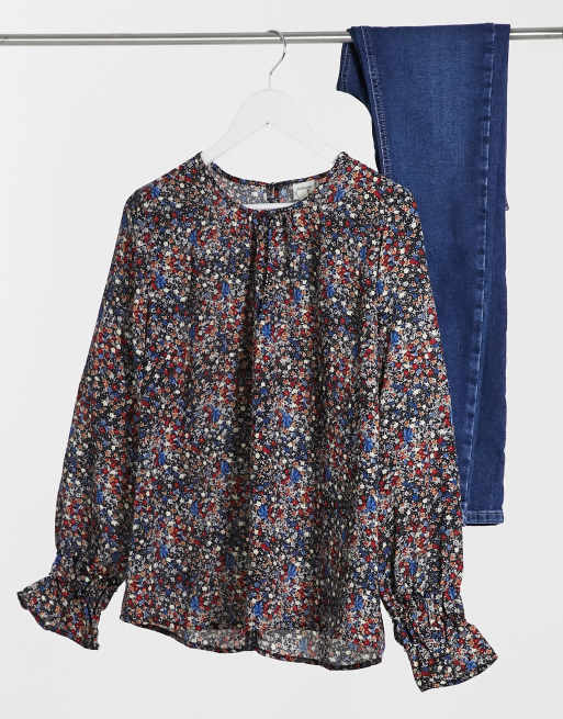 JDY smock top in ditsy floral