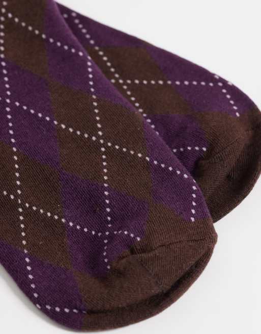 JDY socks in brown argyle, 2 of 3