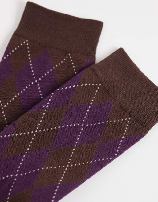 JDY socks in brown argyle, 3 of 3