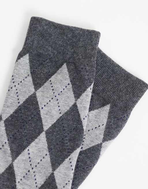 JDY socks in grey argyle, 2 of 3