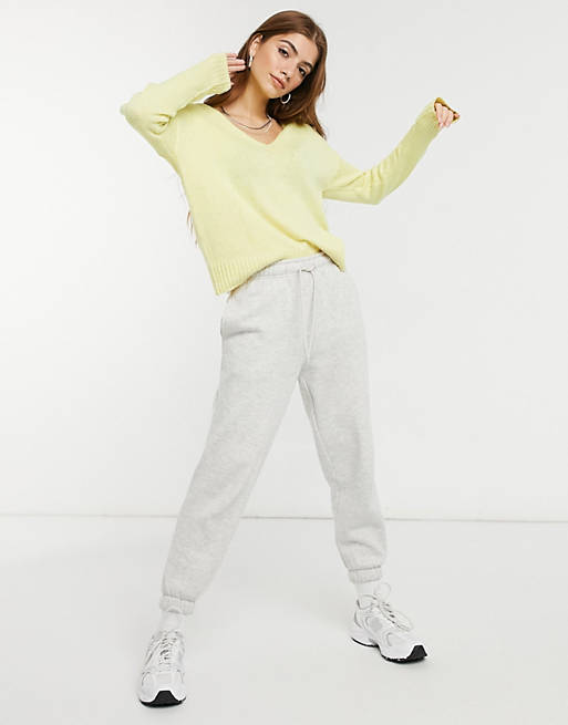  JDY soft ribbed v neck jumper in pale yellow 