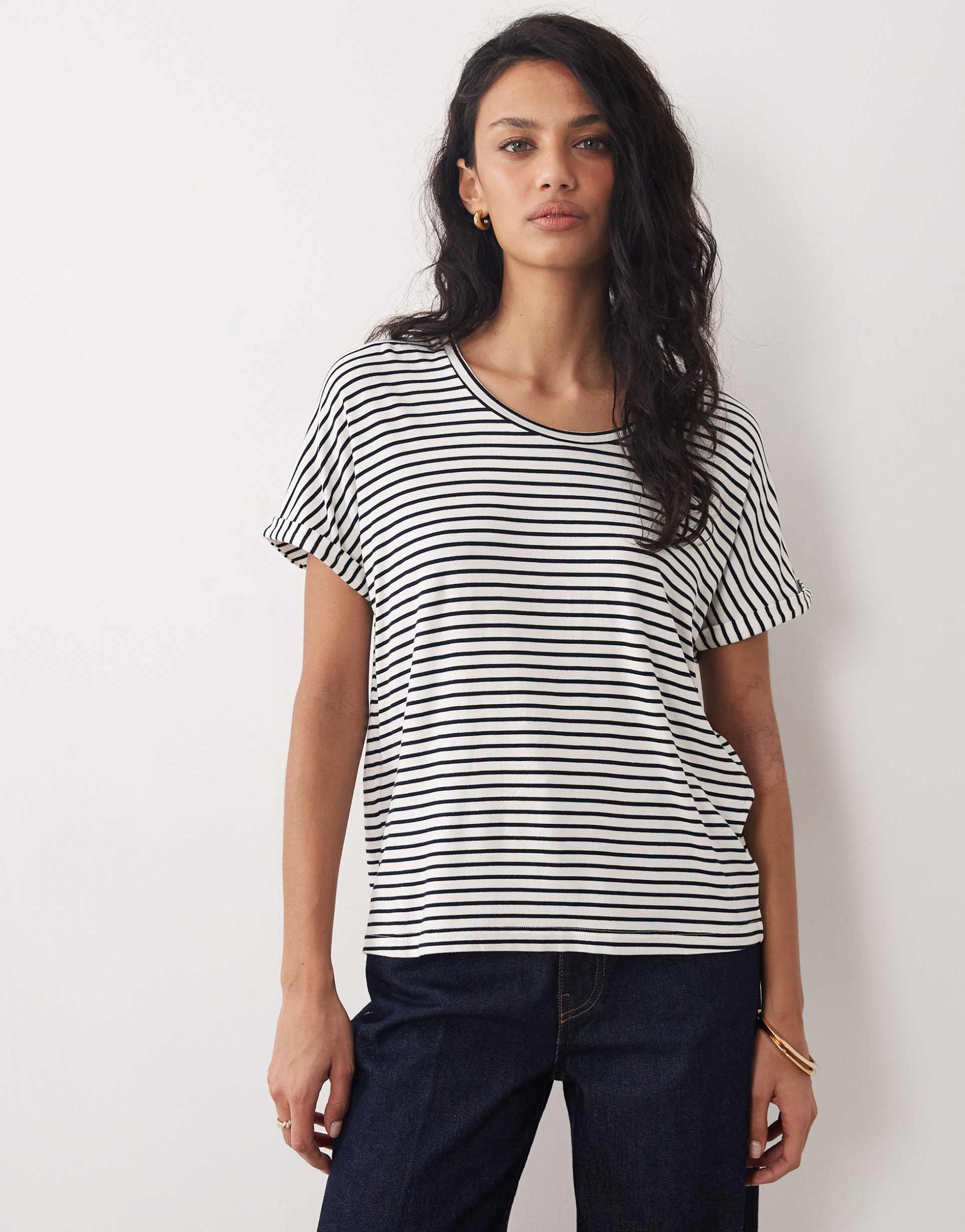 jdy soft touch t-shirt in navy stripes