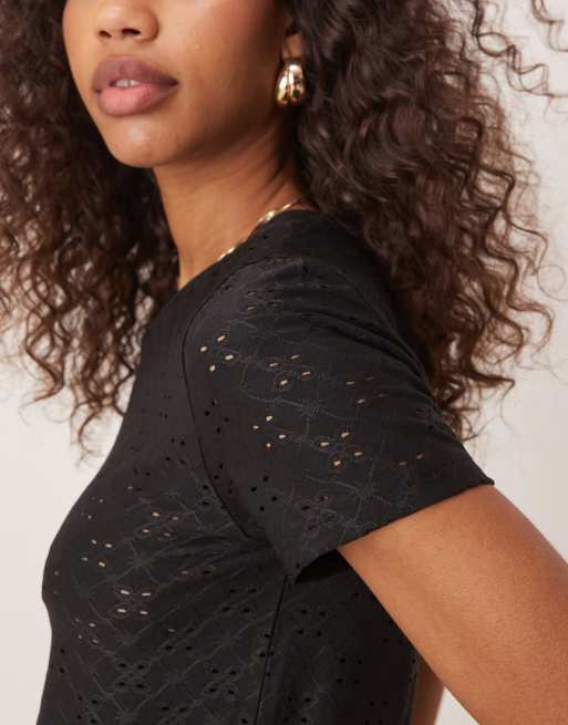 JDY - Sort T-shirt i broderie anglaise-jersey, 3 af 4