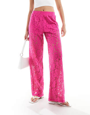 JDY - Spitzenhose in Rosa mit weitem Bein