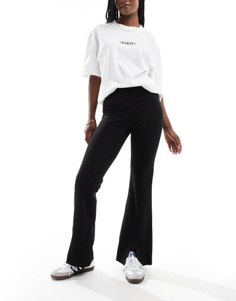 JDY split hem flare trousers in black - BLACK