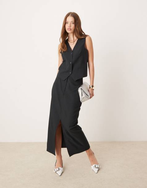 JDY split midi skirt in dark navy pinstripe (part of a set) - view 1