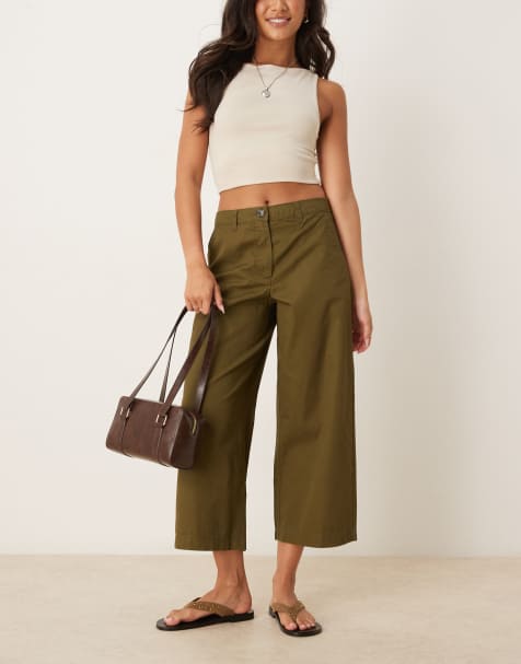 JDY cropped wide leg trouser in khaki 