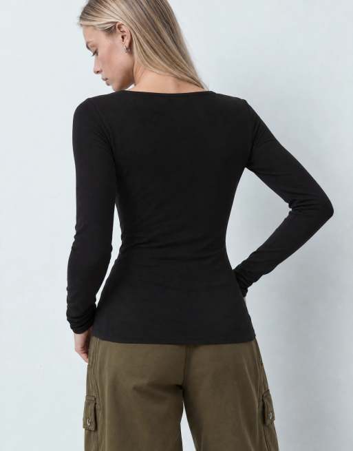 JDY square neck long sleeve top in black, 10 of 10