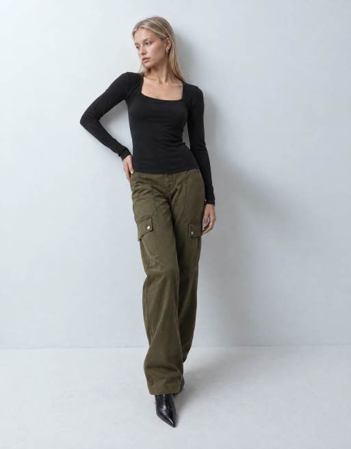 JDY square neck long sleeve top in black, 6 of 10