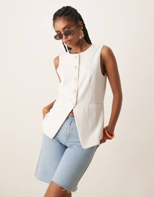square neck longline vest in white