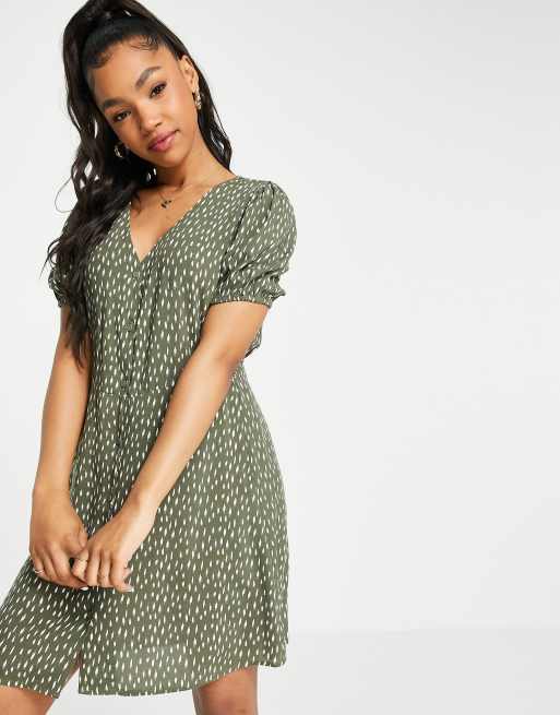 JDY staar life short sleeve shirt dress in beetle green | ASOS