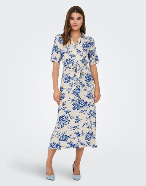 JDY Starsezen Life vestido camisero midi de manga 3/4 en beige - view 1