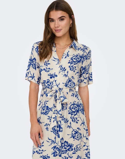 JDY Starsezen Life vestito camicia midi con maniche a 3/4 beige, 4 di 7