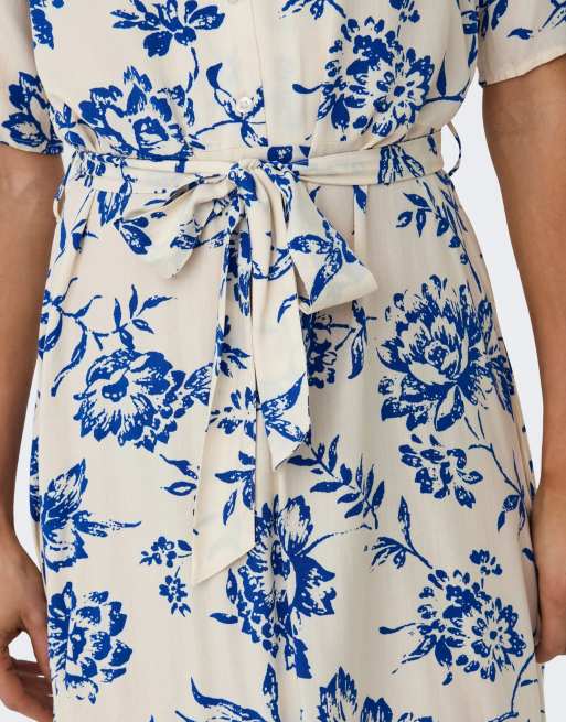 JDY Starsezen Life vestito camicia midi con maniche a 3/4 beige, 5 di 7