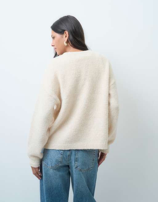 JDY stickad tröja med sänkt axelsöm i beige, 4 av 4