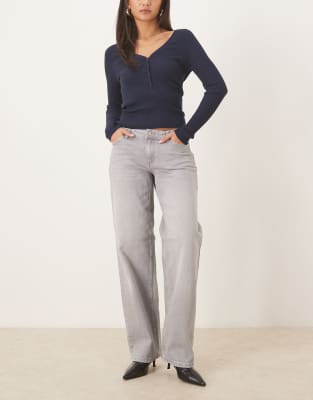 JDY - Straight-Leg-Jeans in Hellgrau mit niedrigem Bund