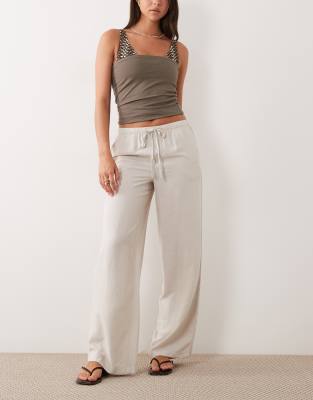 JDY straight leg linen mix pants in off white