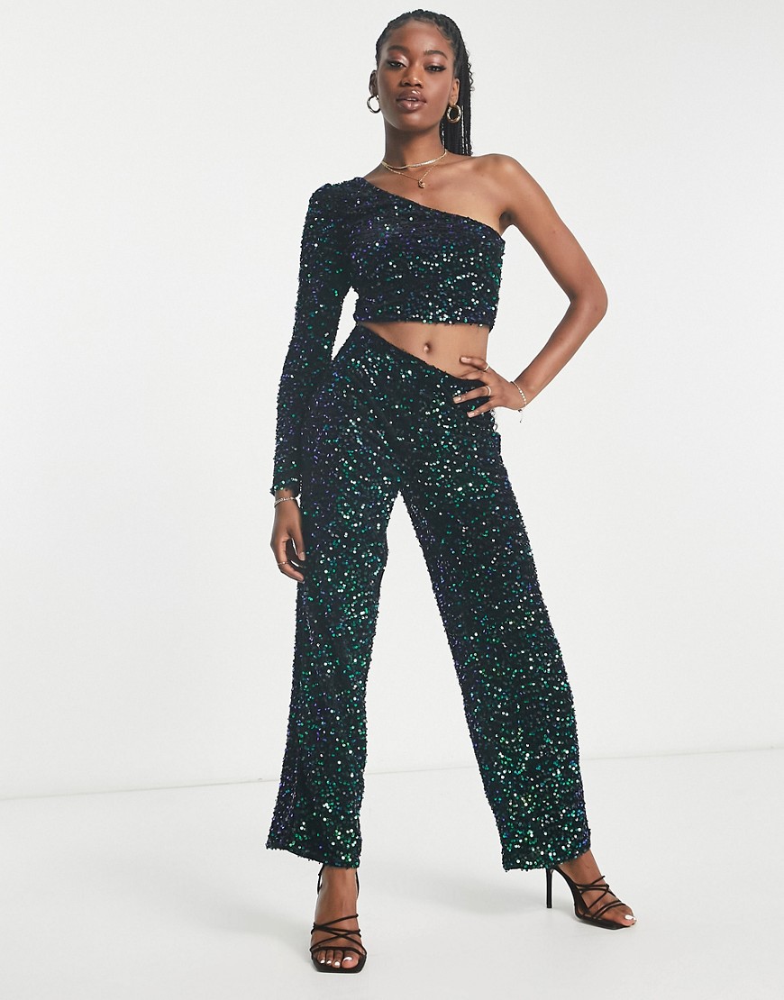 JDY straight leg pants in green & black sequins - part of a set