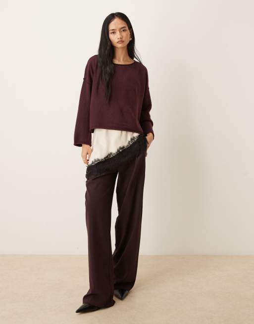 JDY – Strick-Pullover in Burgunderrot mit U-Boot-Ausschnitt, 2 von 4