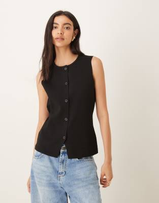 JDY - Strick-Trägershirt in Schwarz