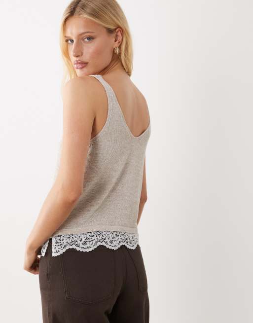 JDY – Strick-Trägertop in Beige mit Spitzendetail, 4 von 4