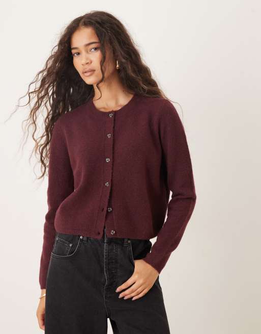 JDY – Strickjacke in Burgunderrot mit Rundhalsausschnitt