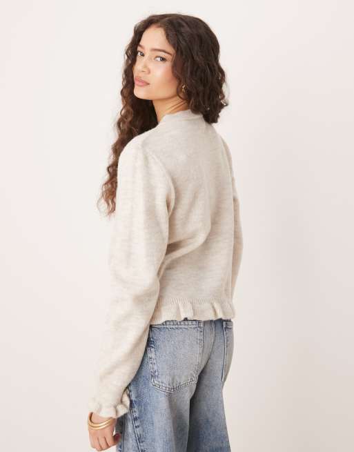 JDY – Strickjacke in Creme mit Rüschendetails, 3 von 4