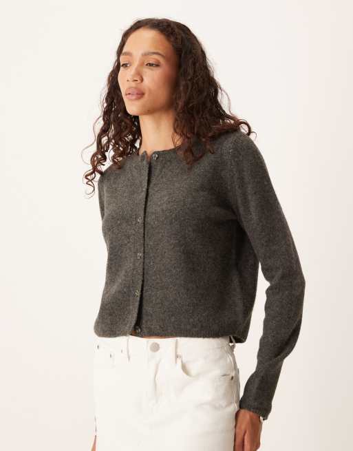 JDY – Strickjacke in Dunkelgrau mit Rundhalsausschnitt