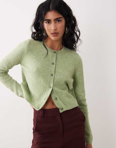 JDY – Strickjacke in Grün mit Wollanteil und Rundhalsausschnitt - view 1