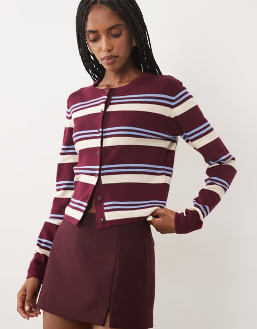 JDY Strickjacke mit burgunderroten Streifen, 2 von 4