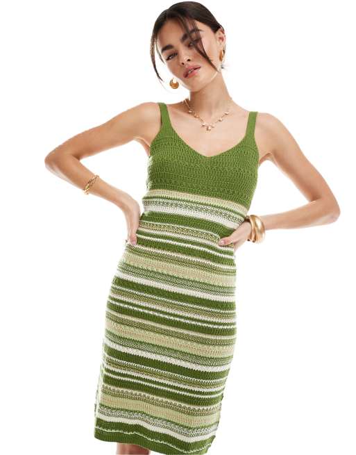 JDY – Strickkleid in Khaki mit Streifen