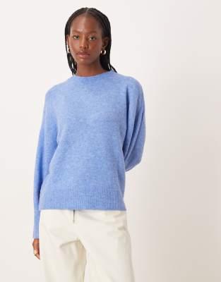 JDY - Strickpullover in Blau mit überschnittenen Schultern