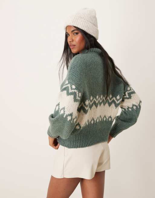 JDY – Strickpullover in Blaugrün mit Norwegermuster, 2 von 4