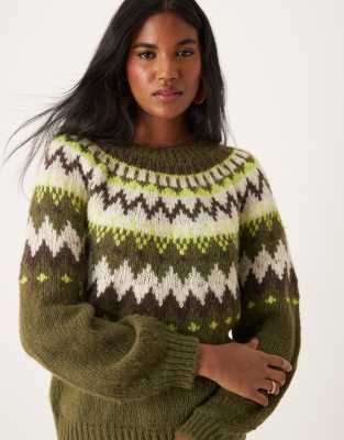 JDY - Strickpullover in Grün mit Norwegermuster