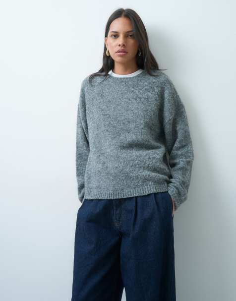 JDY Strickpullover mit überschnittenen Schultern in Mittelgrau - view 1
