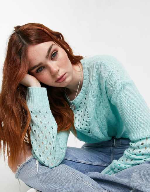 JDY – Strickpullover mit Zopfmuster in Türkis