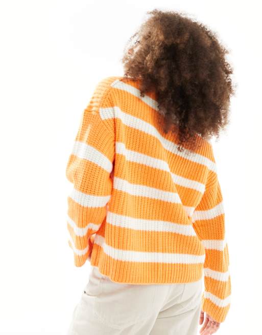 JDY - Strikket trøje med orange striber , 3 af 4