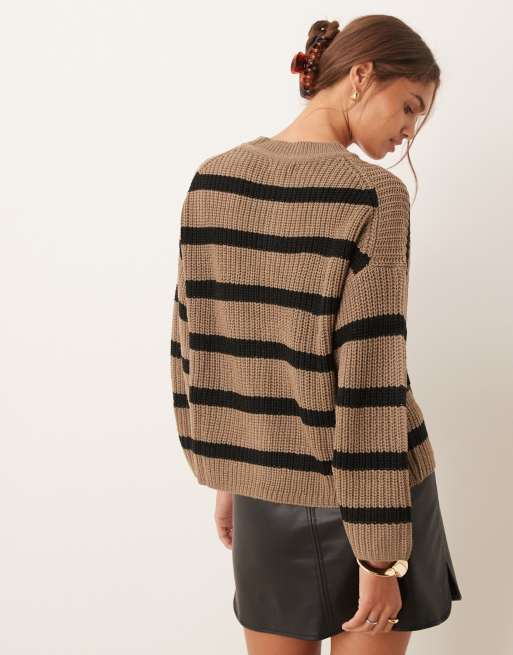 JDY stripe jumper in black and brown ASOS
