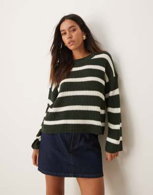 JDY JDY stripe jumper in dark green stripe