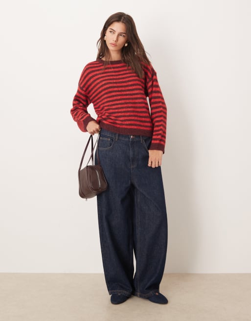 JDY stripe textured jumper in burgundy, 2 of 4