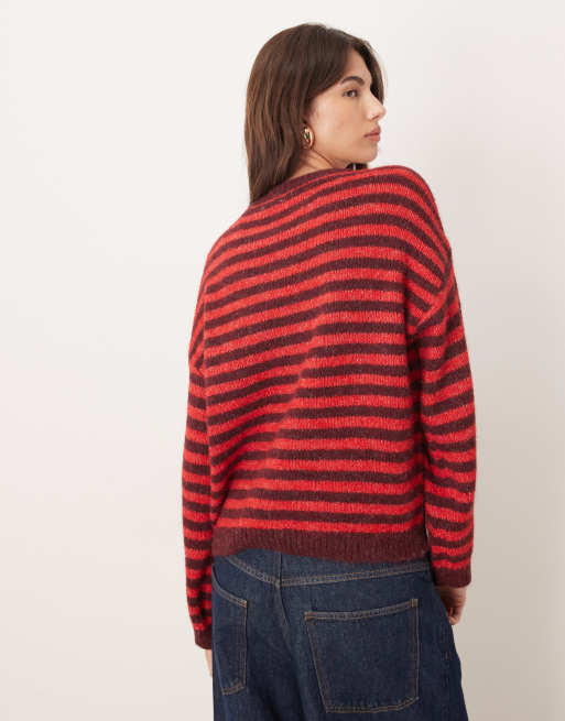 JDY stripe textured jumper in burgundy, 4 of 4