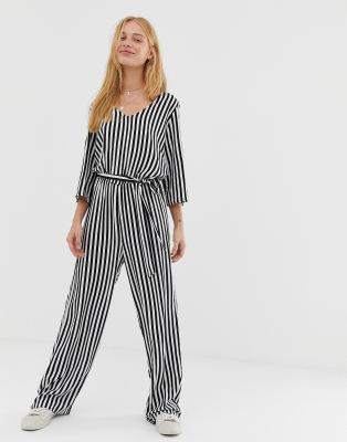 striped tie waist jumpsuit