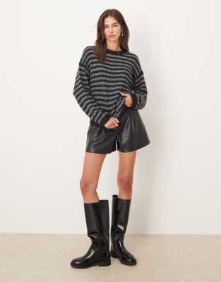 Jdy Striped Textured Sweater In Black