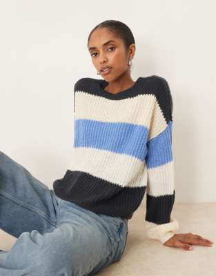 Jdy Stripes Lightweght Sweater In Blue