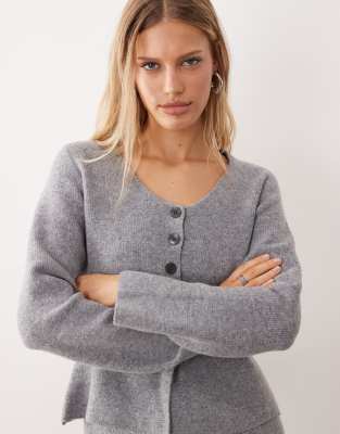 Jdy Structured Knit Cardigan In Gray